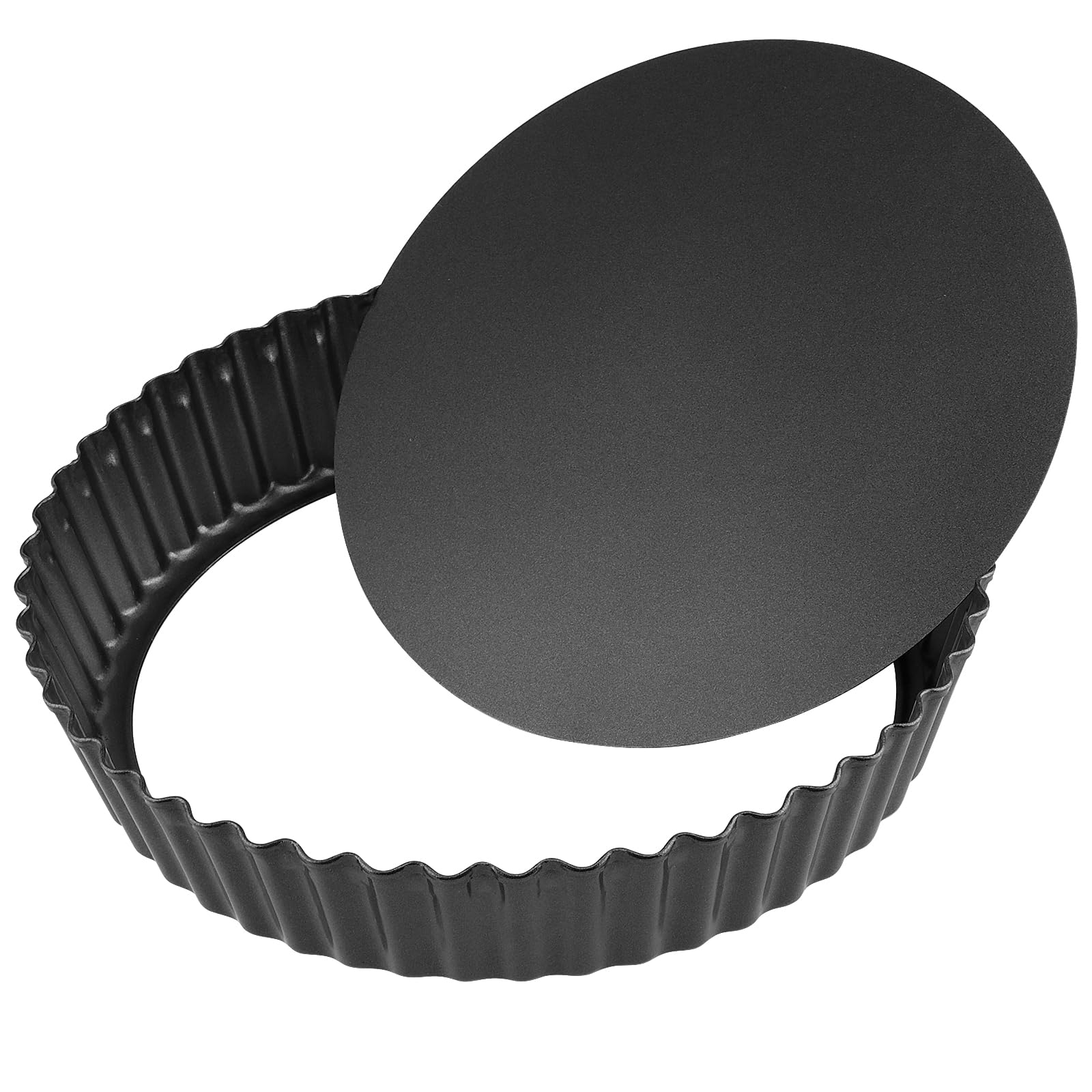 HAKZEON Lot de 3 moules à quiche antiadhésifs de 22 cm avec fond amovible, plat à quiche cannelé amovible pour quiches, tartes, flans, fromage
