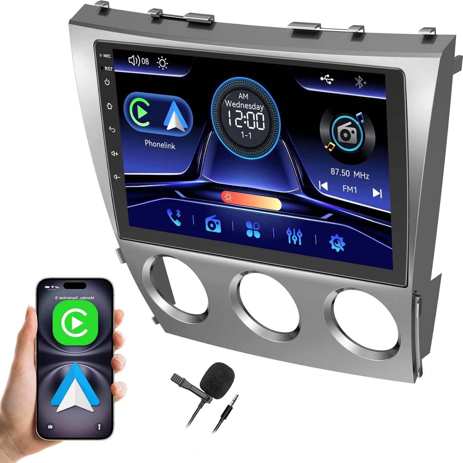 Car Radio Stereo for Toyota Camry 2006-2011 with Manual AC (Without JBL Sound System), Support Wireless Carplay/Android Auto/Mirrorlink, 10 Inch QLED Touchscreen with Bluetooth,FM Radio