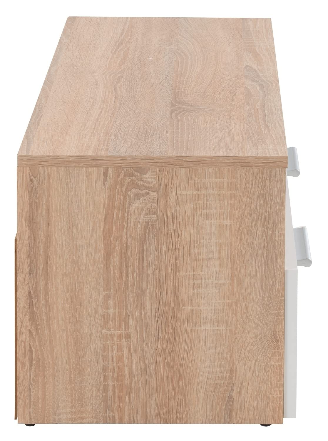 TV Lowboard Fernsehschrank Fernsehtisch Board Bank Rack | Dekor | Braun | Weiß | Holzoptik | Eiche Sonoma | 2 Fächer | 2 Klappen | BxHxT: 95x35x36 cm