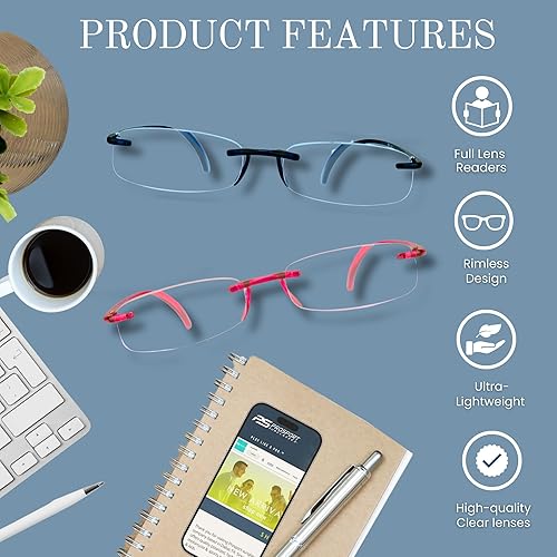 Miniatura 4 de proSPORT Reading Glasses Rimless Full Lens Reader Ultra Lightweight Flexible Men Women