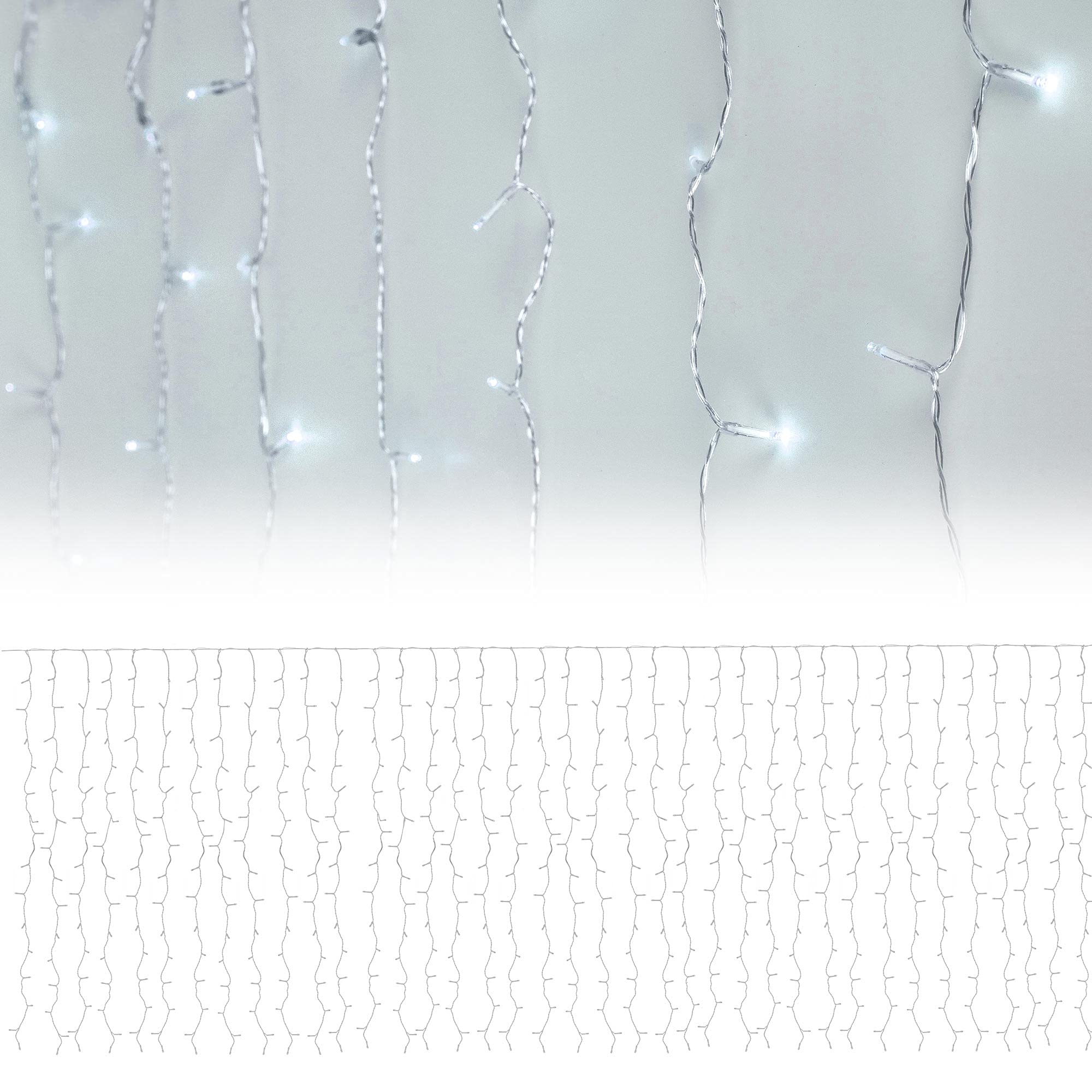 ECD Germany Kurtyna świetlna LED, 2 x 1,5 m, 240 diod LED, zimna biel, 12 funkcji, Boże Narodzenie, sople lodu, łańcuch świetlny, kurtyna świetlna, zimny deszcz, zasłona bożonarodzeniowa, IP44