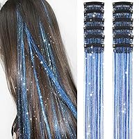 Vista 13 de Juego de 12 piezas de oropel para el cabello, accesorios para el cabello con clip de arco iris de 20.5 pulgadas, kit de oropel de hada para mujeres