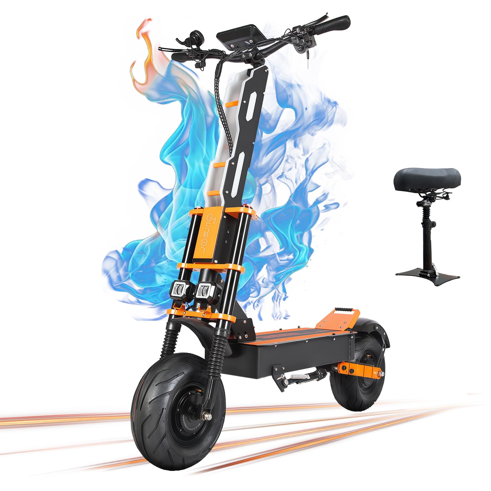 Adult Electric Scooter with Seat 60V 8000W Dual Power Orange Finger Hook Vertical Handlebar with LCD E Scooter