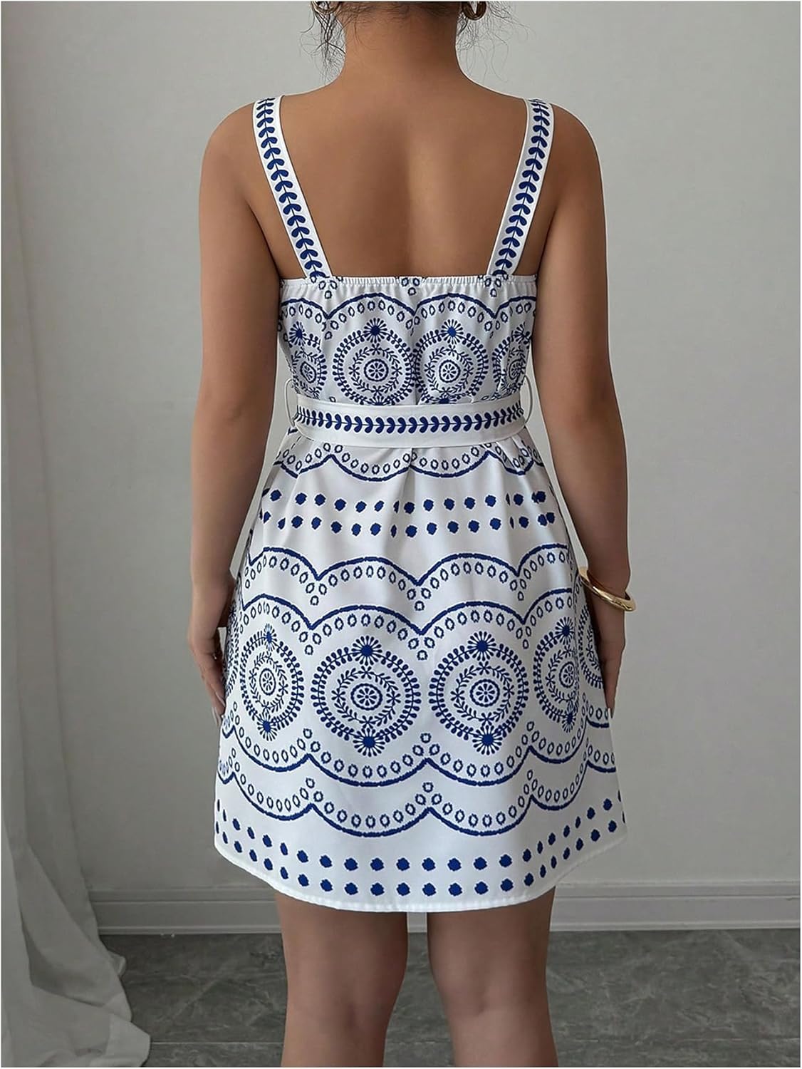 Floerns Women's Boho Cami Dress Belted Sleeveless A Line Beach Vacation Mini Casual Summer Dresses - Image 3