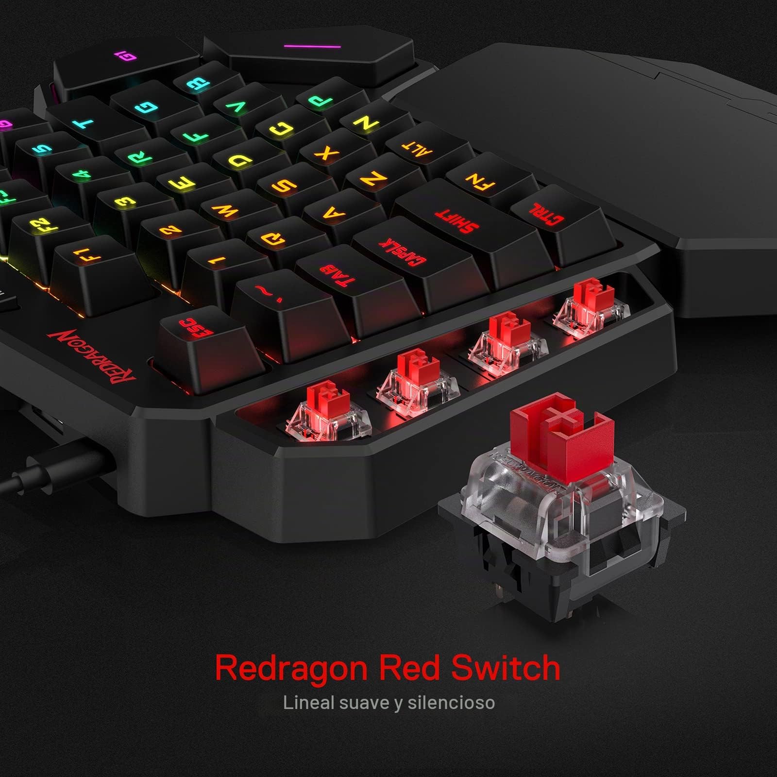 Redragon K585 DITI Teclado mecánico RGB para Juegos con una Sola Mano, 42 Teclas Tipo C, Teclado Profesional para Juegos con Enchufe Intercambiable en Caliente Mejorado, 7 Teclas Macro, US Layout