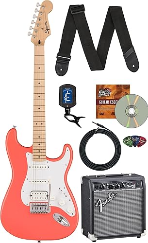 Vista 135 de Fender Squier Sonic Stratocaster HSS - Paquete negro con amplificador, sintonizador, correa, cable, púas y DVD de guitarra Austin Bazaar