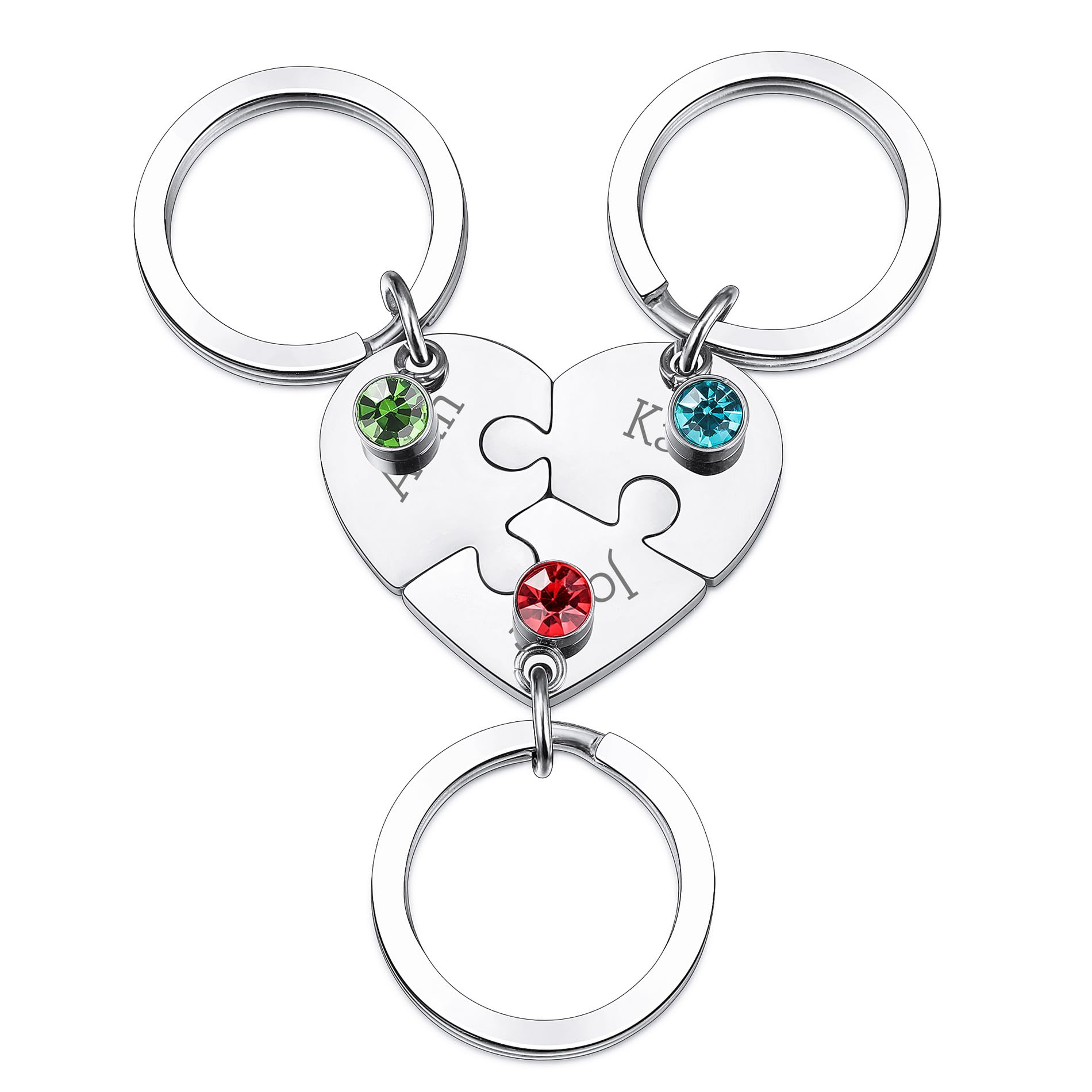 OTXIXTO Personalized Heart Puzzle Keychain Custom 2-5 Name Puzzle Keychain with Birthstone Stainless Steel Engraved Keychain
