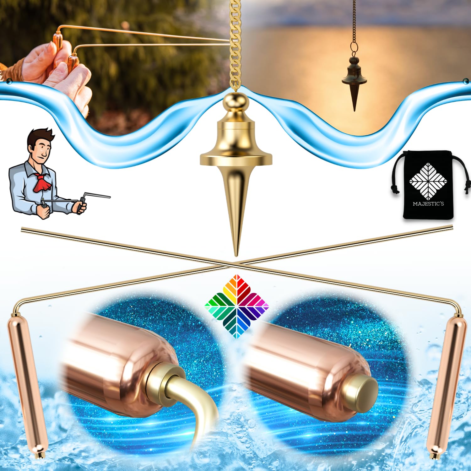 Baguettes de Sourcier Deluxe & Pendule Divinatoire de Radiesthésie TROUVIER : Pack de SOURCIER Professionnel - Marque Française [Garantie A Vie]