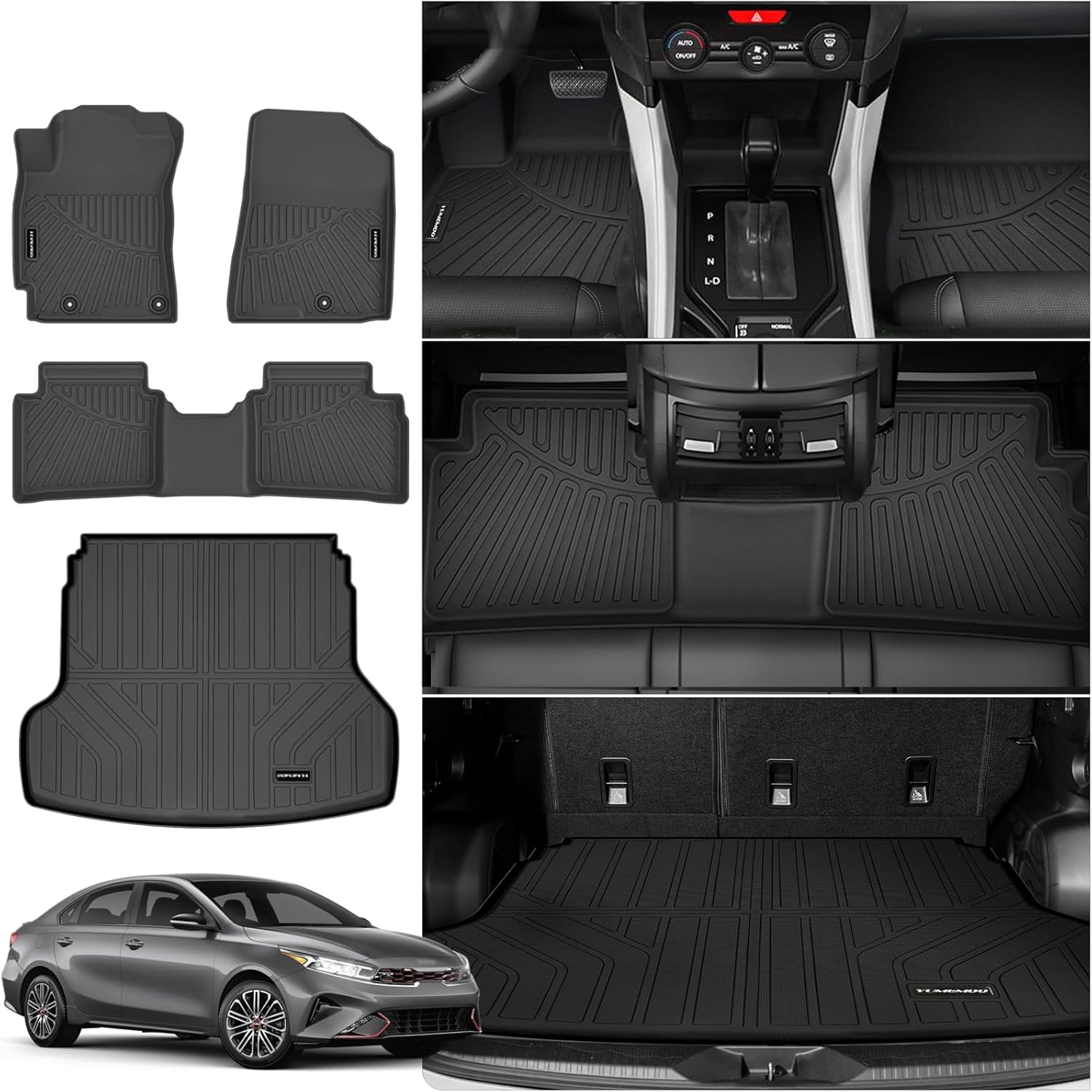 Floor Mats for 2019 2020 2021 2022 2023 2024 Kia Forte Upgrade Trunk Mat All Weather Floor Liners TPE Rubber Cargo Liner Fit for 2024 Kia Forte Anti-Slip Full Set Automobile Mats Accessories