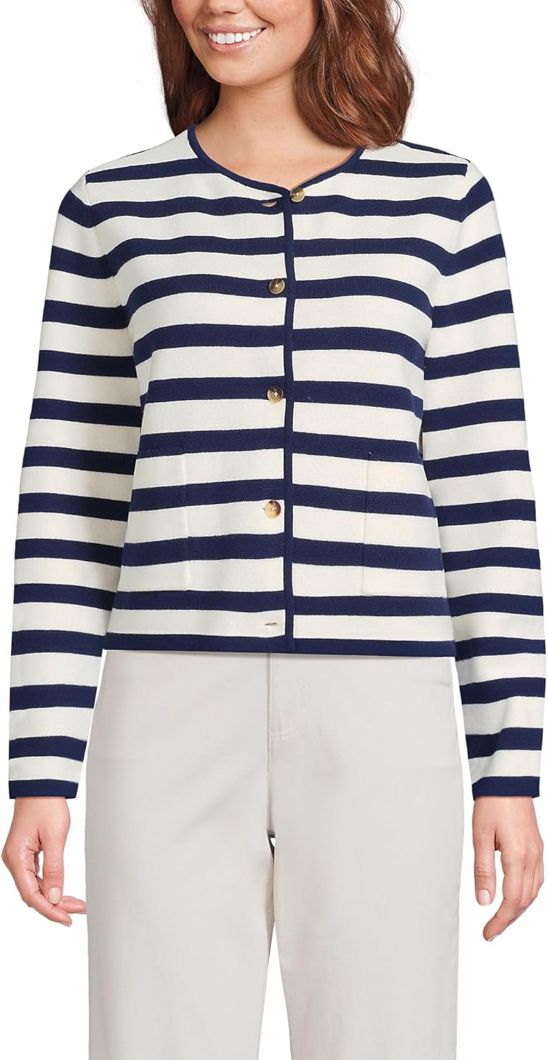 Lands' End Women's Fine Gauge Cotton Milano Blazer Sweater