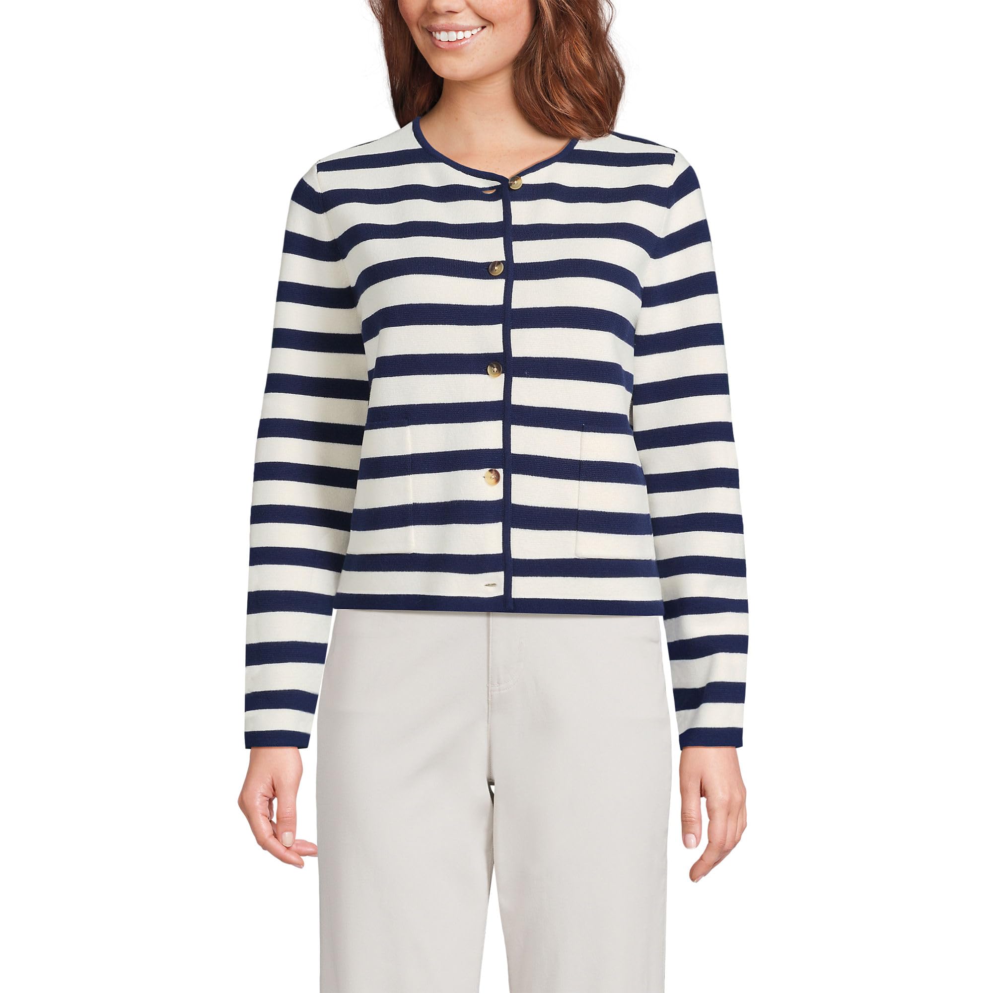 Lands End Womens Fine Gauge Cotton Milano Blazer Sweater