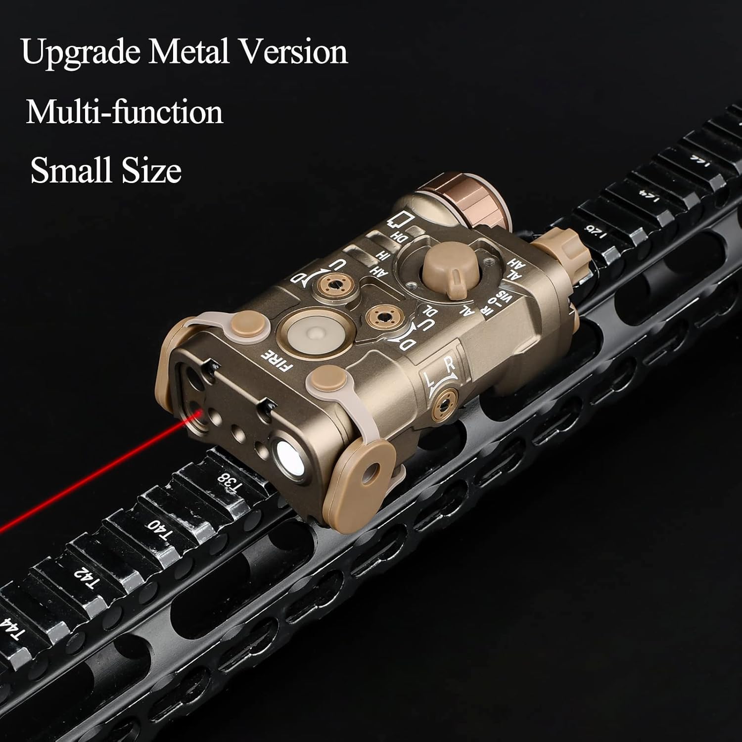 NOBUHIRO Upgrade Metal PEQ Box 10 Modes with Red Laser+White Light+IR Laser, + Tactical Group Type Picatinny Riser Mount Red Dot Riser Mount (Tan,Black)