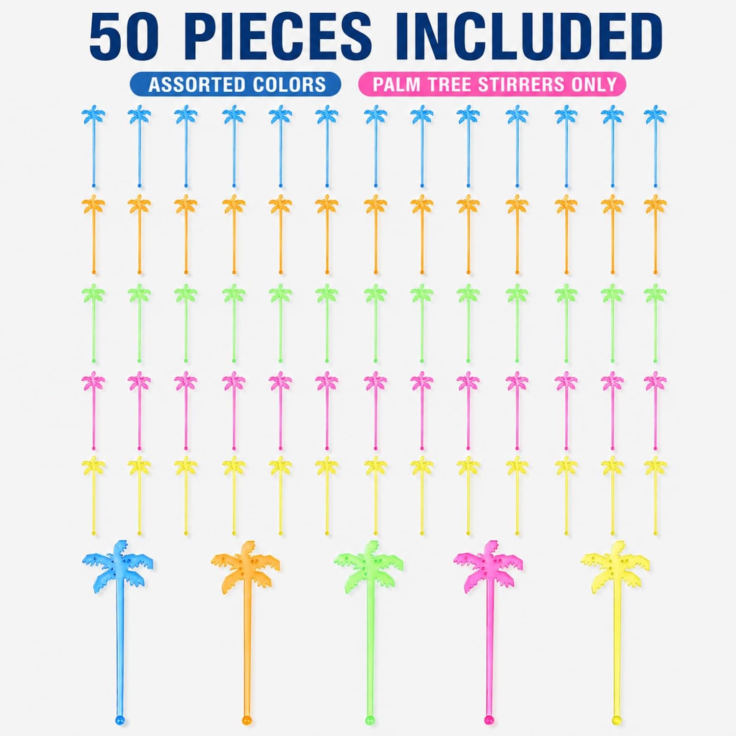 50 Pcs Palm Tree Drink Stirrers, 7 Inch Plastic Tiki Swizzle Sticks
