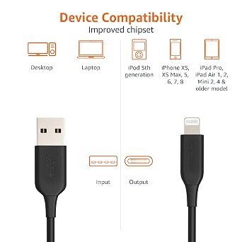 Amazon Basics Lightning to USB-A Cable - MFi Certified iPhone Charger, Black, 0.9 m