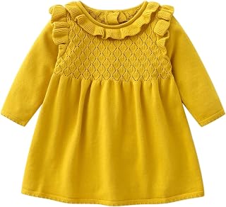 Akgukrseh Babys Kids Toddler Girls Solid Knit Sweater Spring Winter Long Sleeve Thick Princess Dress Clothes Sweatshirt Toddlers