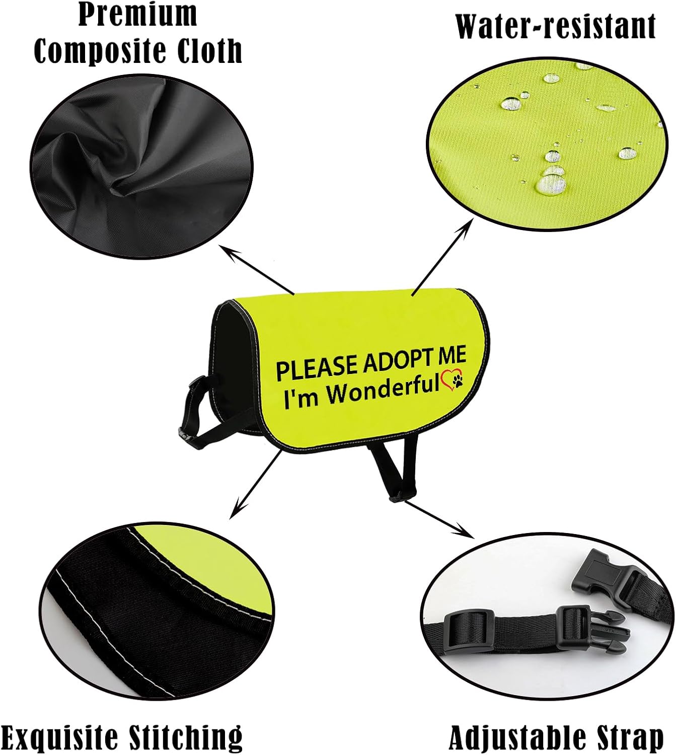 Adoption Dog Jacket Vest Please Adopt Me I Am Wonderful Dog Harness High Visibility Rescue Slogan Vest (I'm Wonderful-Large) - Image 3