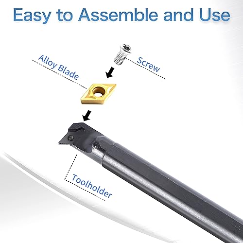 Miniatura 5 de Juego de brocas de torno de 14 piezas, 4 piezas de 12 pulgada de soporte de roscado de vástago + 10 insertos de carburo indexables DCMT070204 para
