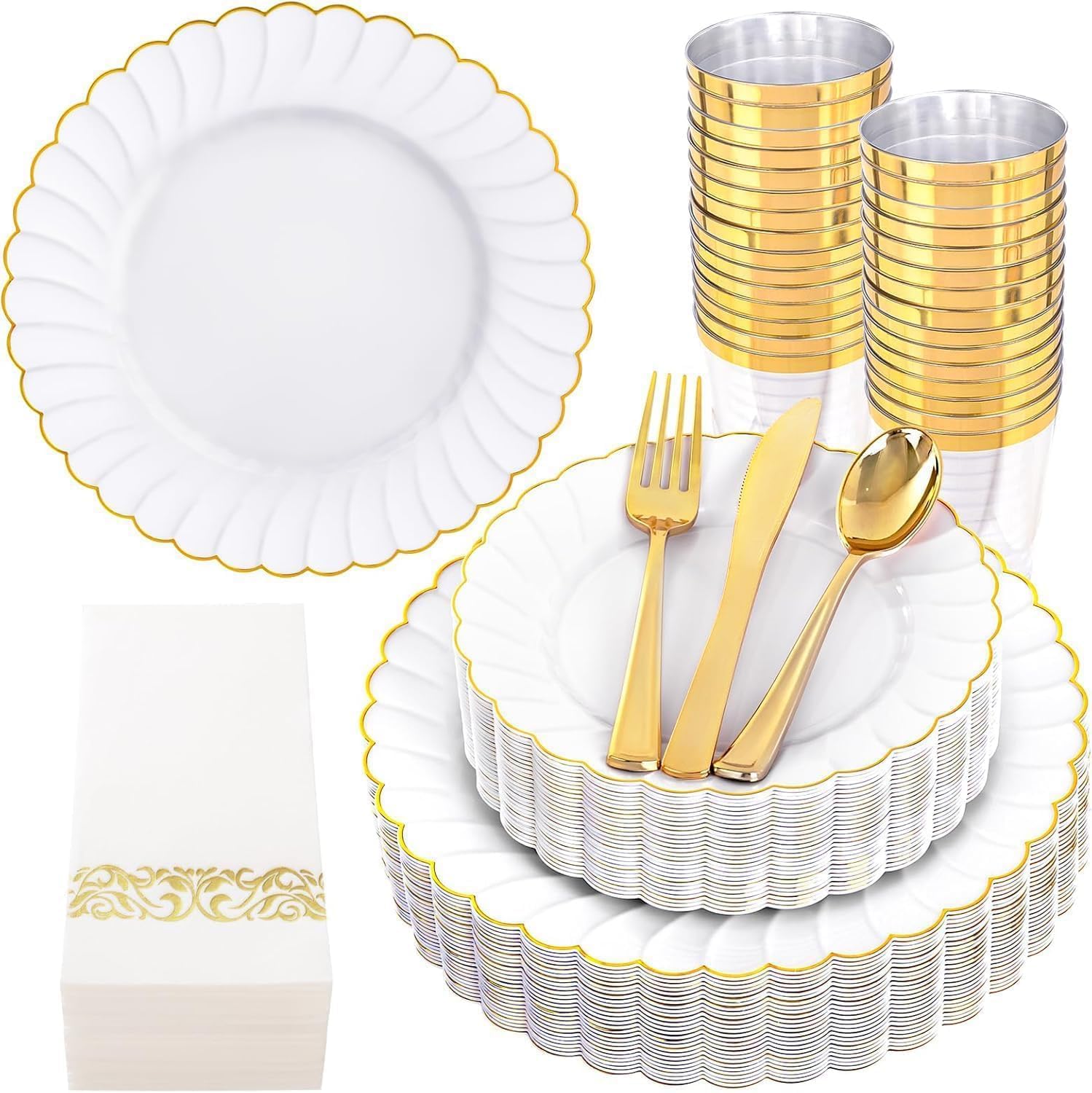 YOUBET Ivory Scalloped Plates - 350 Pack for Weddings -15 YOUBET Ivory Scalloped Plates - 350 Pack for Weddings -15
