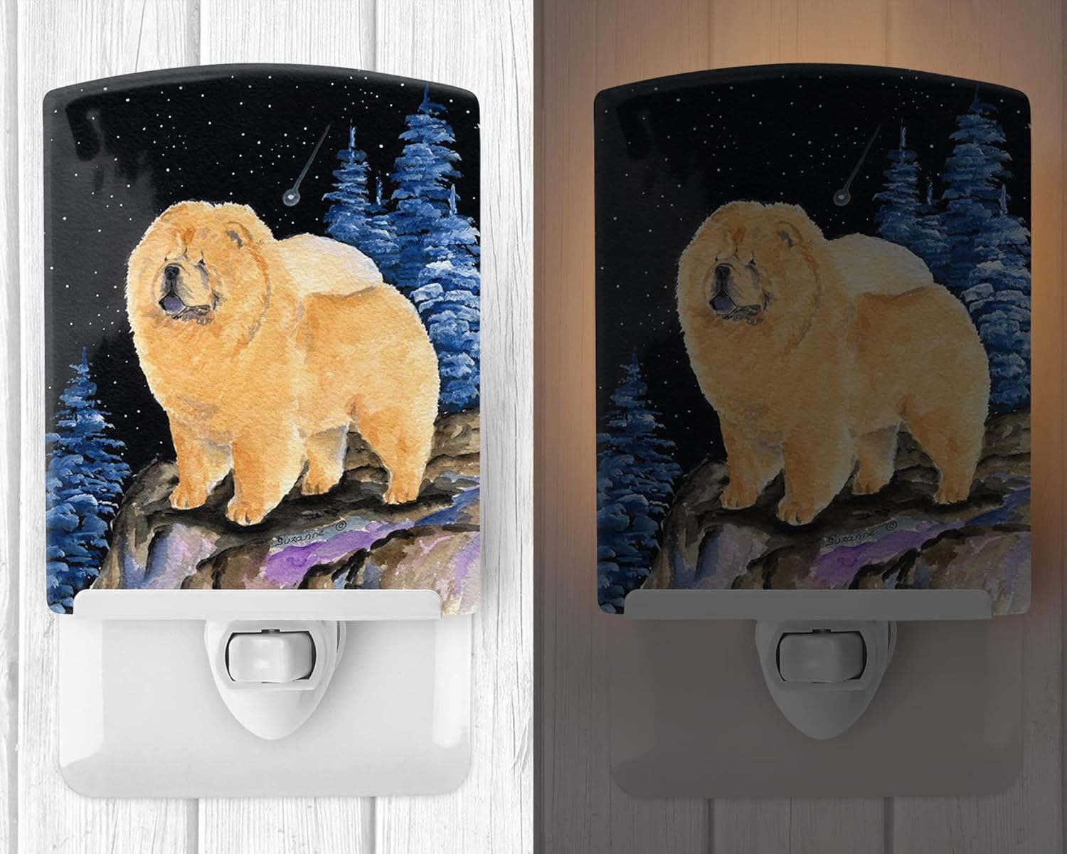 Caroline's Treasures SS8454CNL Starry Night Chow Chow Ceramic Night Light Compact, UL-Certified, Ideal for Bedroom, Bathroom, Nursery, Hallway, Kitchen, 6x4x3, Multicolor