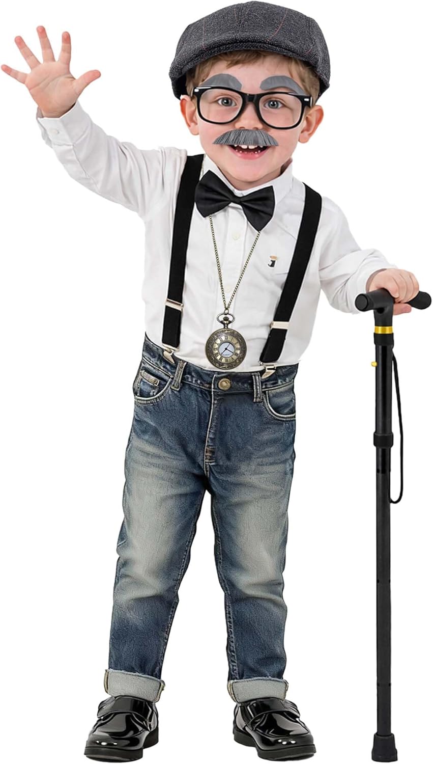 Kids 100 Days of School Costume for Boys, Old Man Costume Wig for Kids,100th Day of School Dress Up Outfit - Image 2