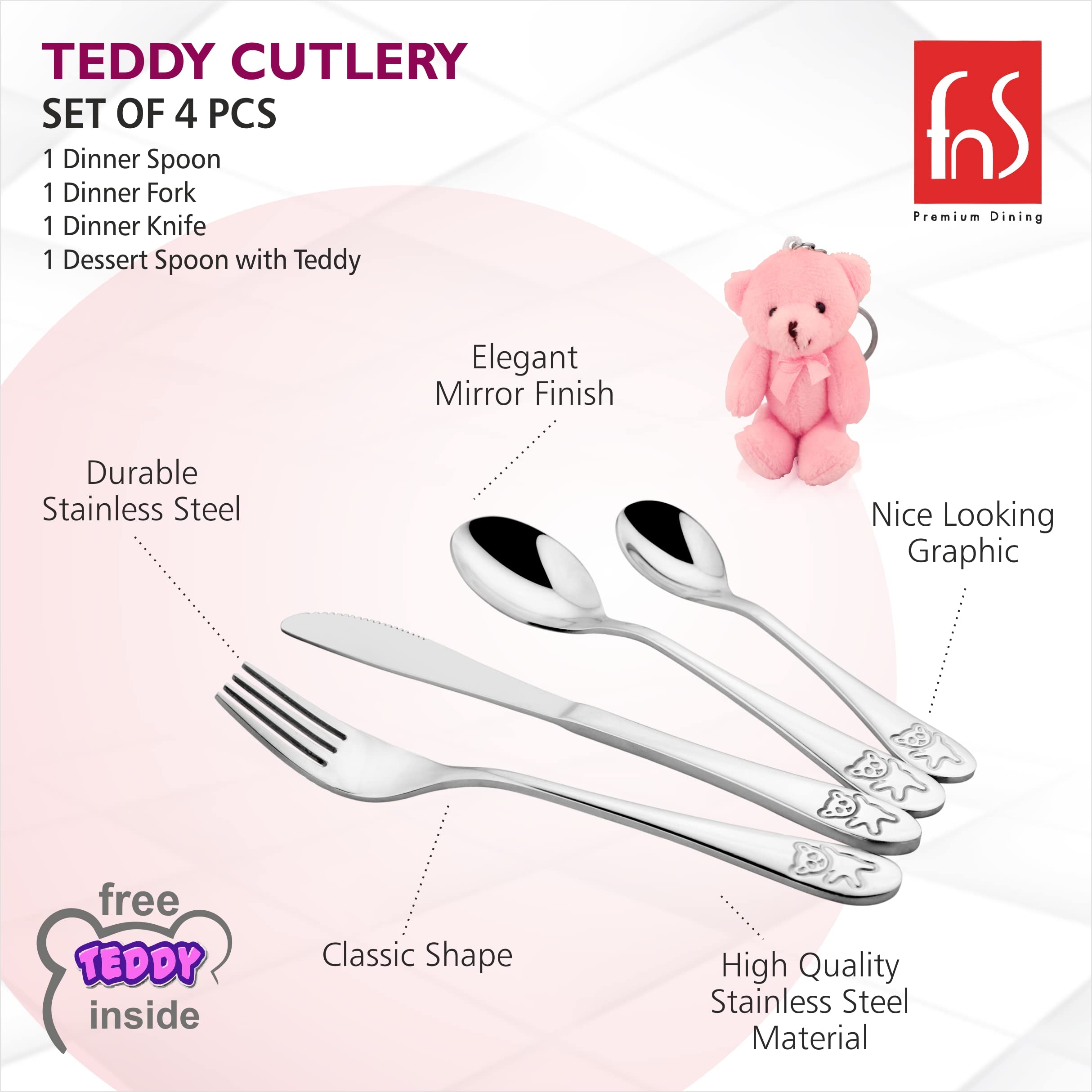 Kids Stainless Steel Cutlery Set - Teddy Bear Design -7 Kids Stainless Steel Cutlery Set - Teddy Bear Design -7