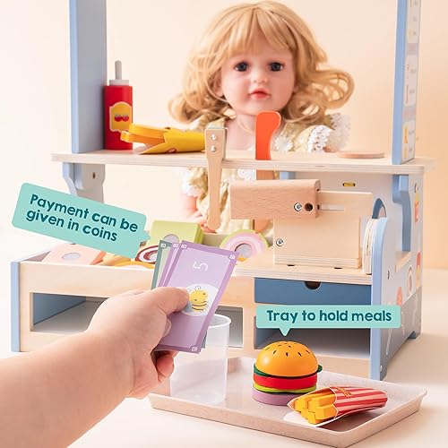 Miniatura 4 de ROBUD Juguetes de comida de juego de simulación para niños pequeños, juegos de comida de cocina de madera para niños y niñas, contador de sándwiches