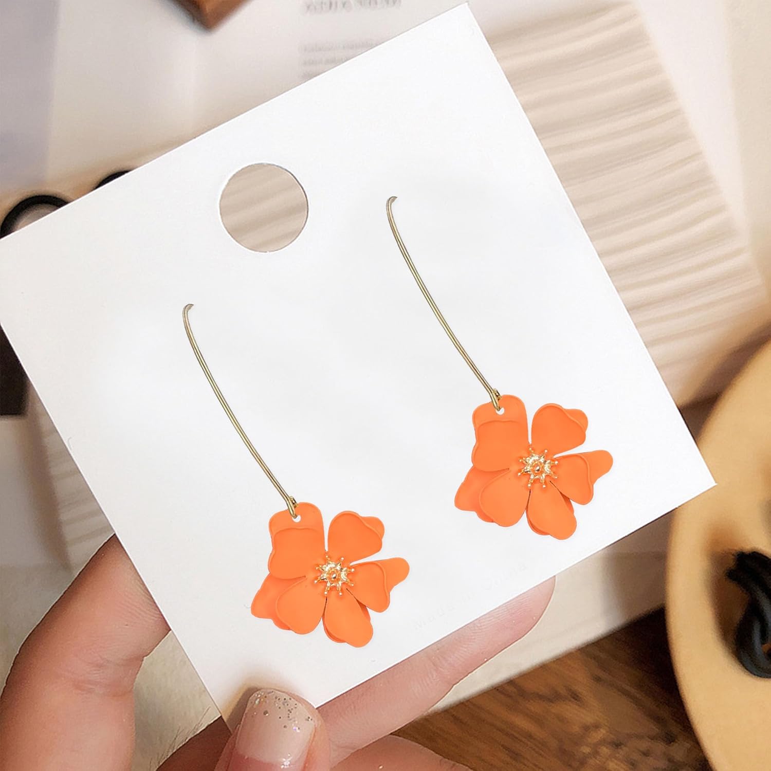 Anmpab Bohemian Matte Flower Dangle Drop Earrings floral Stud Earrings For Women Statement Wedding Holiday Jewelry - Image 6