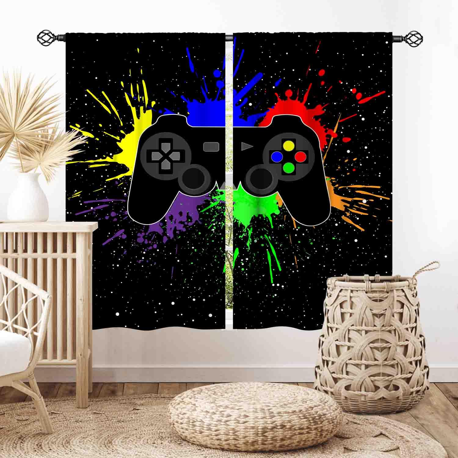 Gamer Curtains for Boys Room, Kids Teens Men Gaming Colorful Gamepad Controller Cooling Graffiti Video Game Room Decor Window Drapes Treatments for Living Room Nursery Playroom, 42"x45" Inch โ image 1