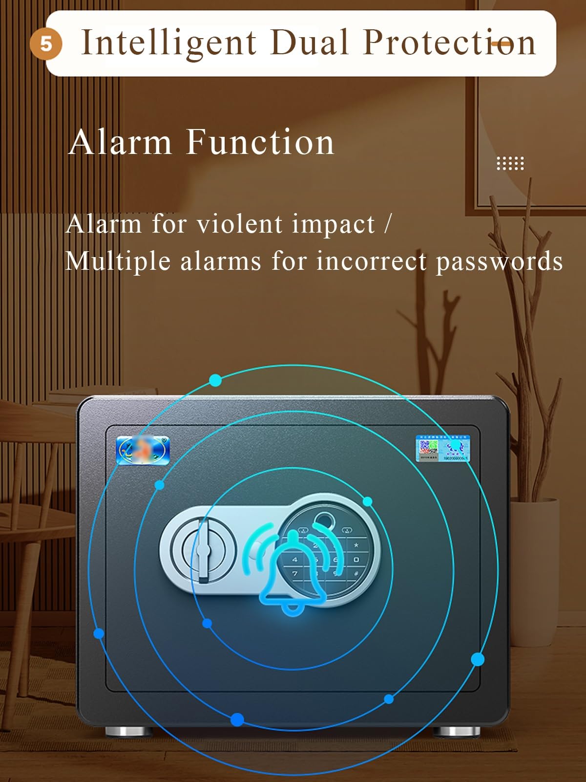 Cassaforte antifurto compatta con accesso a impronte digitali e password per camera da letto o soggiorno, 25 cm, soluzione di sicurezza intelligente per la casa, facile da usare