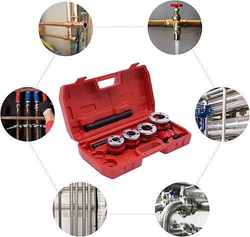 Miniatura 4 de CheriMuMu Kit de enhebrador de tubería de trinquete, roscado manual de tubería de corte de hilo de acero, fontanero BSPT de 12''-1-14'' con estuche
