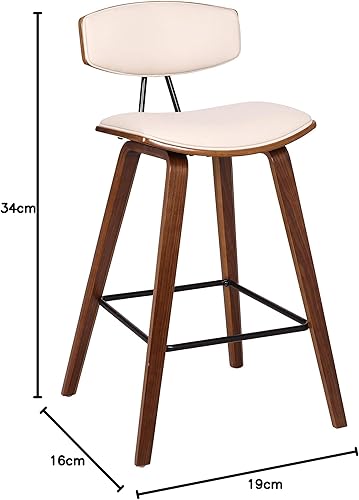 Miniatura 3 de Armen Living Fox - Taburete de bar moderno de mediados de siglo de piel sintética color crema y madera de nogal de 25.5 pulgadas Piel sintética