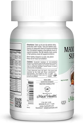 Miniatura 13 de Maxi Health Supreme - Suplemento multivitamínico y mineral de alta potencia - 120 tabletas - Kosher