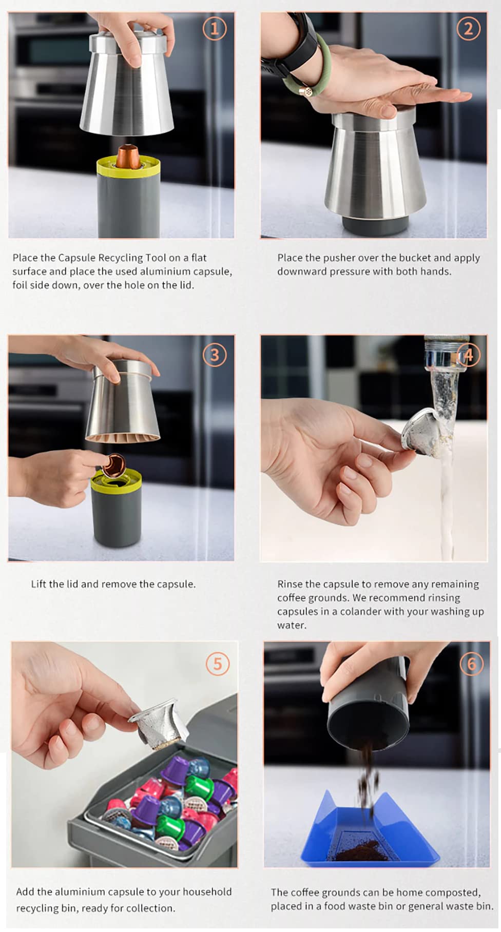 Herramienta de reciclaje de cápsulas de café, abridor de vaciado de cápsulas de café, compatible con cápsulas Nespresso de aluminio, respetuoso con el medio ambiente