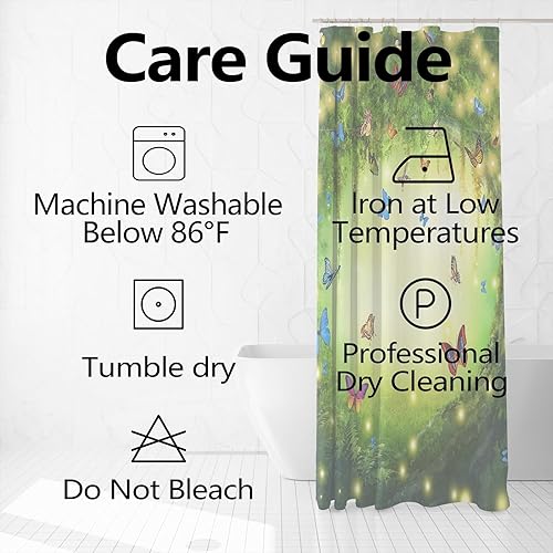 Miniatura 5 de Uiiooazy Cortina de ducha de primavera para baño, diseño de mariposas azules, sol, juego de cortina de tela impermeable para bañera, hojas de árbol