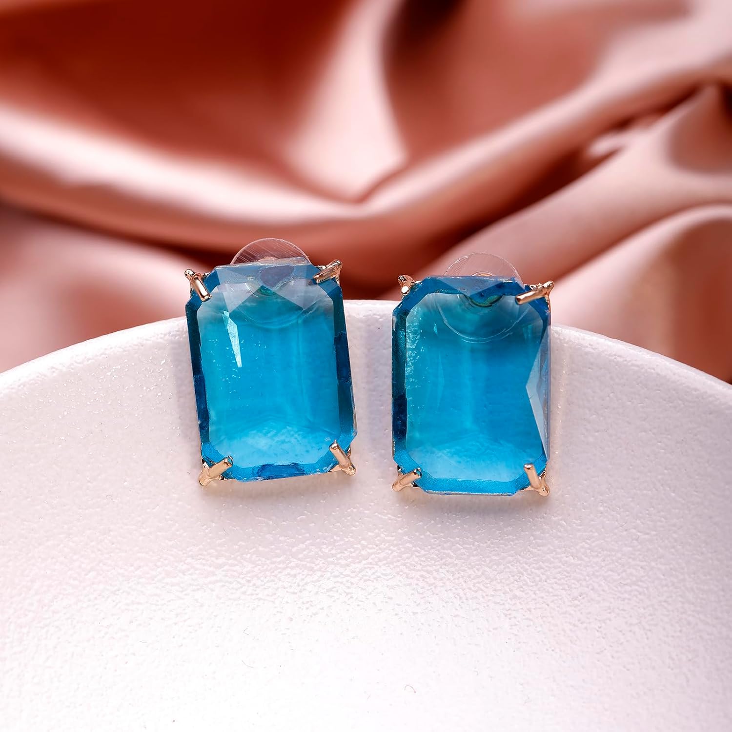 Colorful Rectangle Oval Glass Crystal Stud Earrings Hypoallergenic Gemstone Square Transparent Glass Earrings for Women Wife Mom - Image 6