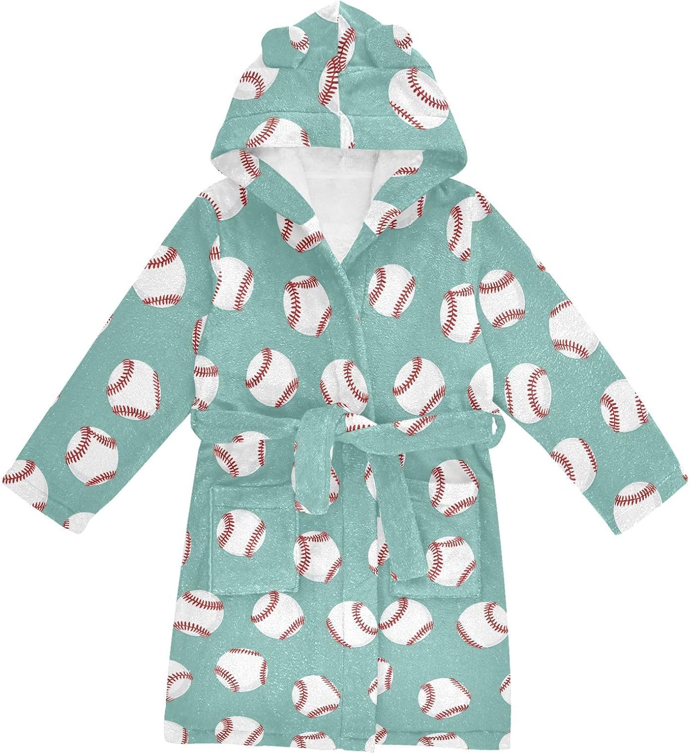 Bathrobe Fleece Hooded Robes Soft Sleepwear Cute Print Housecoat Gown with Pockets