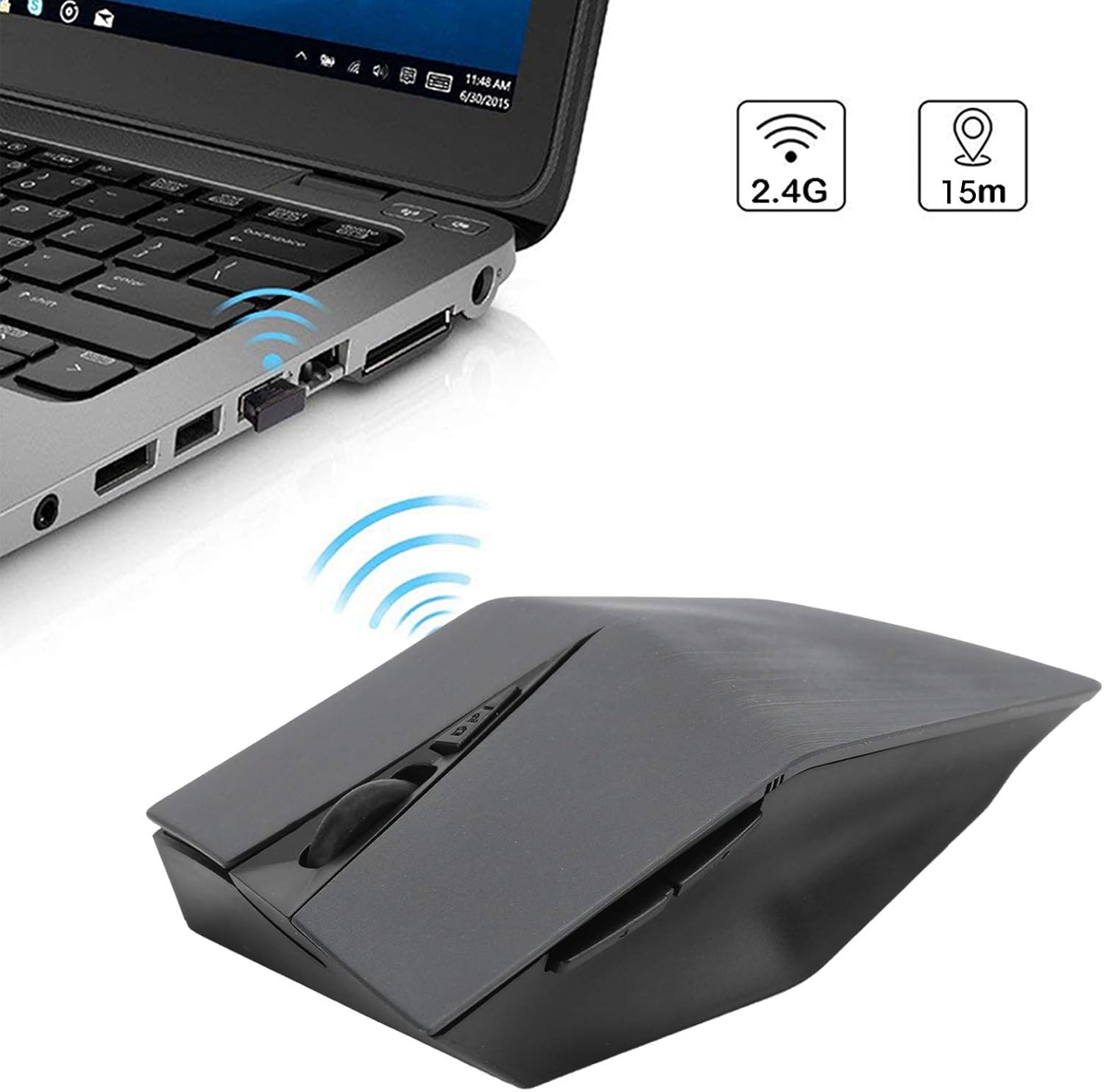 Hilitand Mouse, 2.4GHz Nano Optical Mouse Gaming Mouse Invisible Design Computer Mouse Ergonomic Slim Cordless Mouse for Laptop, Computer, PC