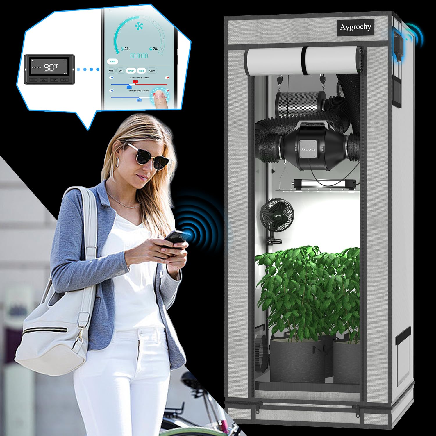 Aygrochy 100mm Extracteur d'Air EC triphasé 3000 tr/min pour Booster Tentes de Culture