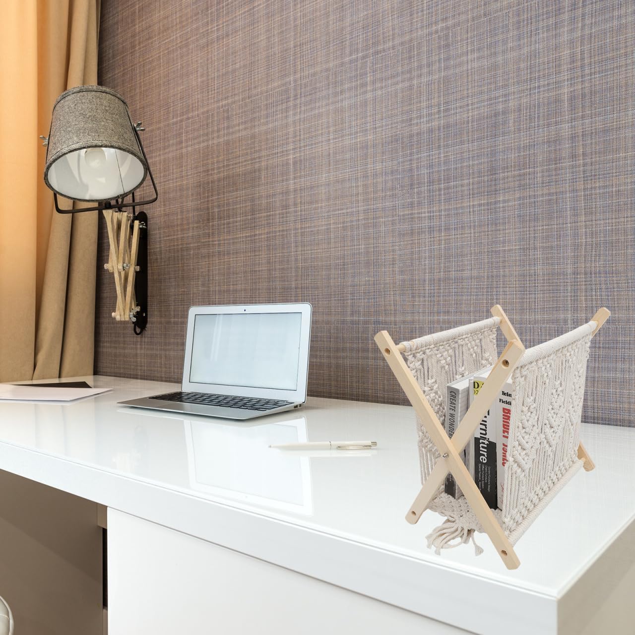 BESTOYARD Magazine Rack Boho Cotton Rope Magazine Rack Woven Storage Basket for Books, Newspapers, Towels, Home Office Decor