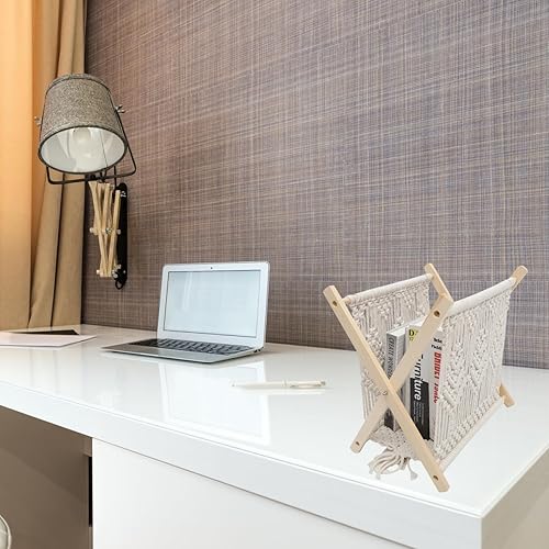 Miniatura 7 de BESTOYARD Revistero de cuerda de algodón bohemio, cesta de almacenamiento tejida para libros, periódicos, toallas, decoración de oficina en casa