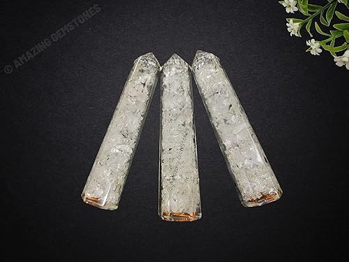 Torres de orgonita de cristal de cuarzo transparente ~ Obelisco de punto de cristal curativo natural para curación de Reiki y cuadrícula de cristal