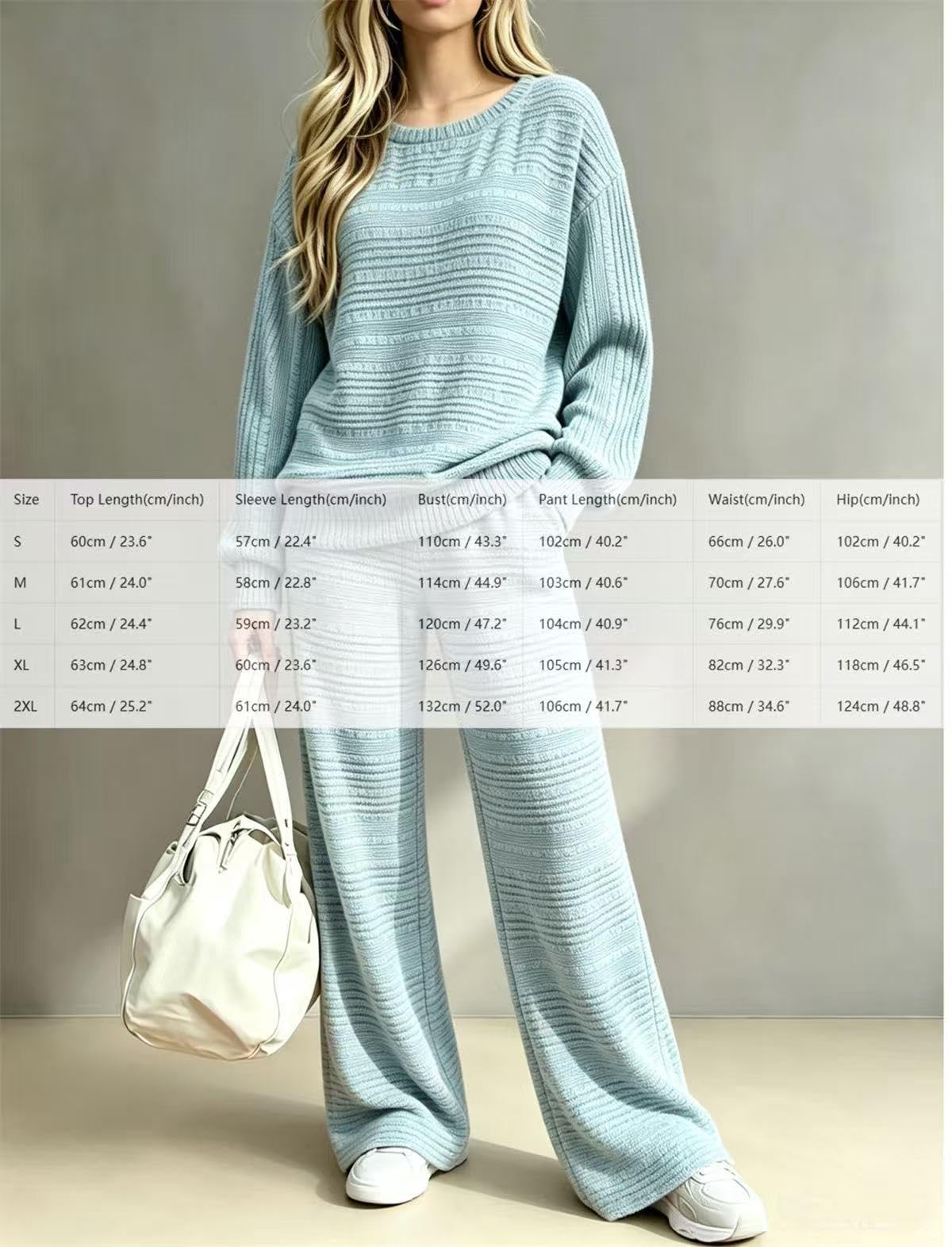 Conjunto de pantalones de pierna ancha de punto texturizado para mujer