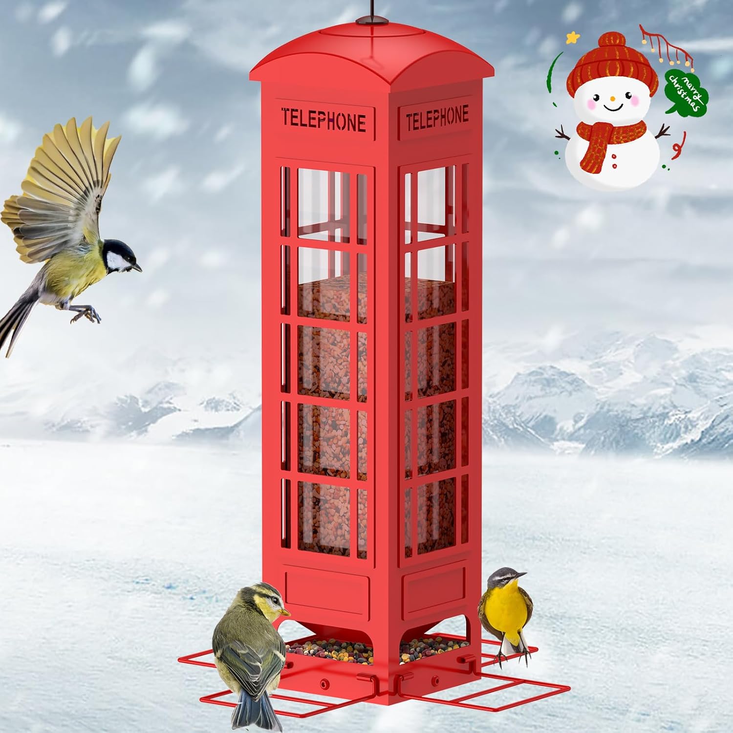 squirrel proof bird feeder for outdoors with weight activated?outside hanging mesh metal bird feeders squirrel-proof,3lb capacity,large wild birdfeeder for finch cardinal chickadees bule jay-red