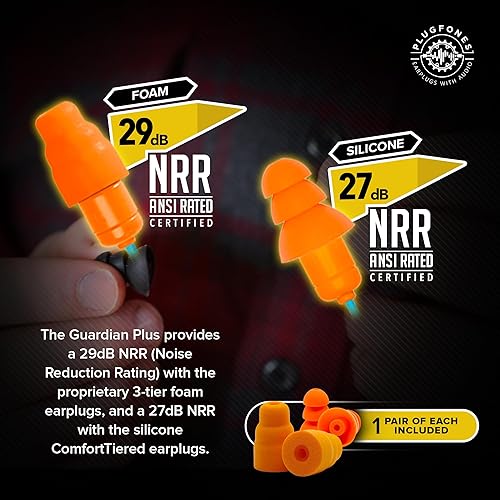 Miniatura 6 de Plugfones Guardian Plus - Auriculares intrauditivos híbridos con reducción de ruido con micrófono de aislamiento de ruido y controles (naranja y