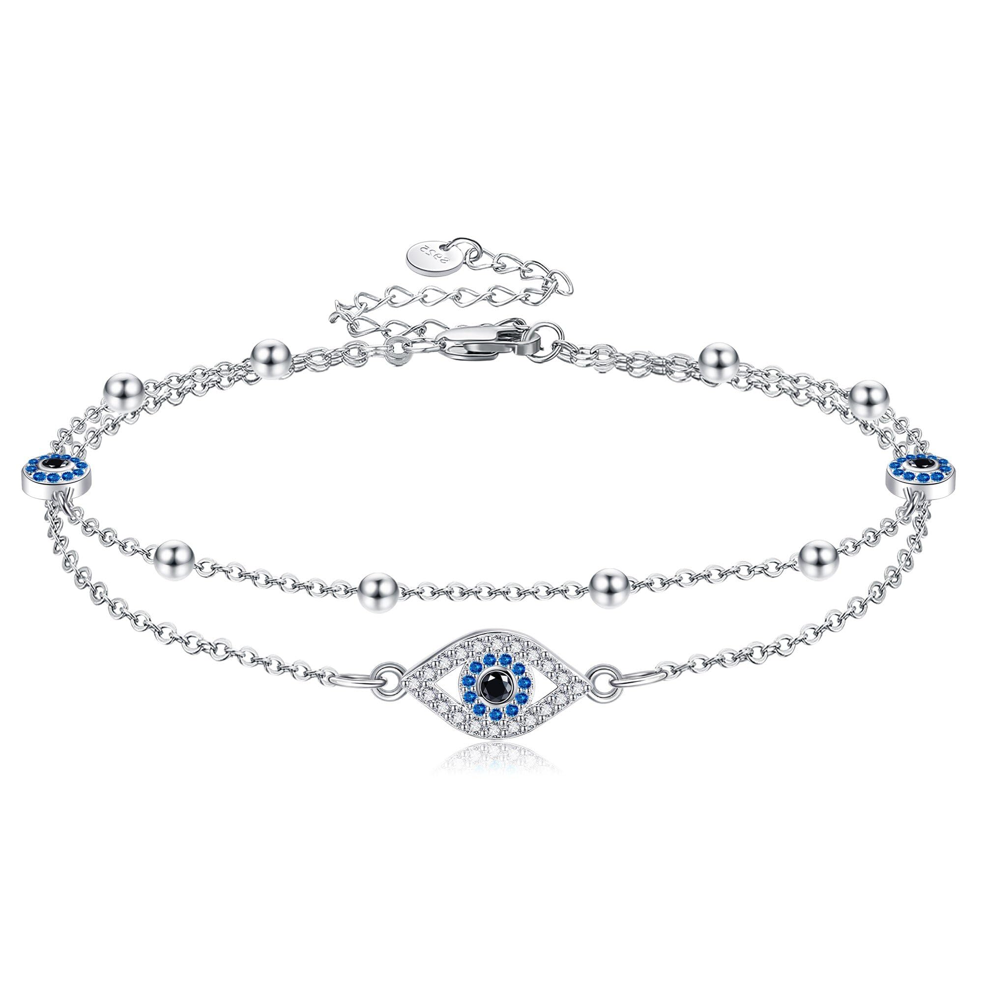 Tobillera de plata de ley contra el mal de ojo, joyería para mujer