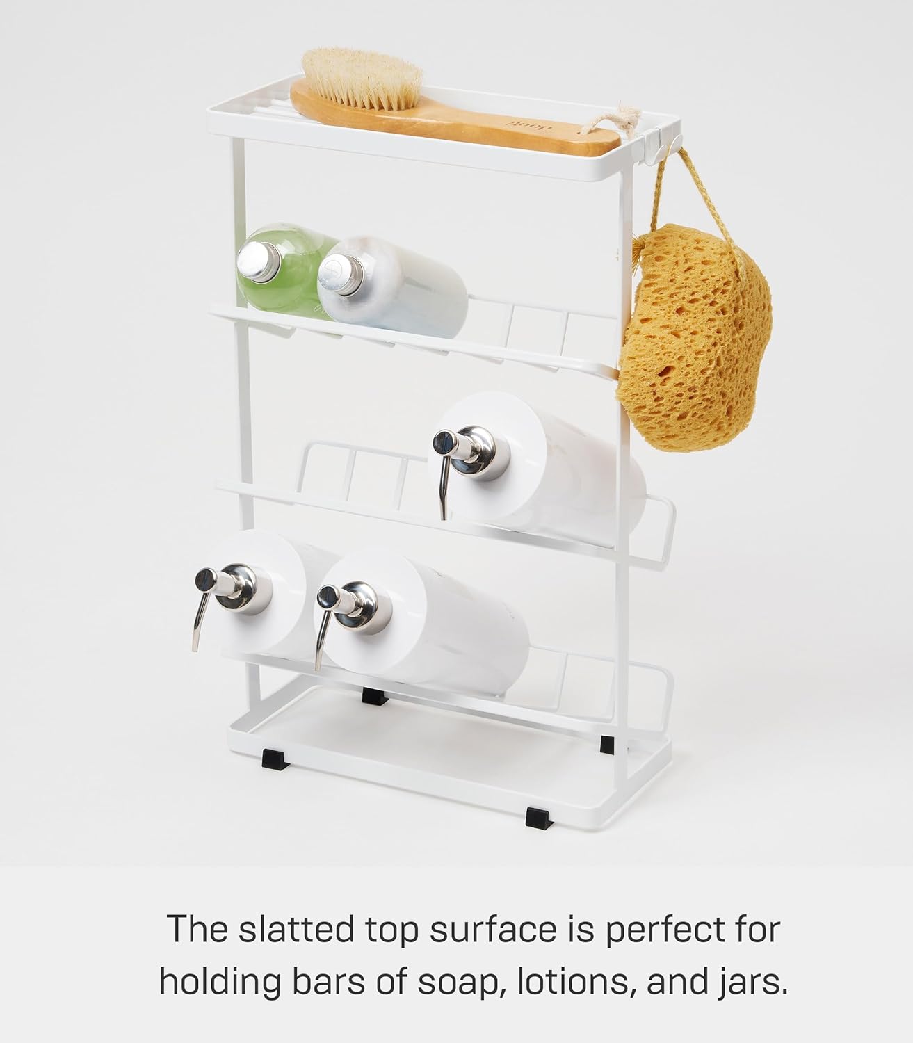 YAMAZAKI Home Tower Bath Rack - Bathroom Shower Storage Holder, Caddy Shelf Organizer - Medium, 17" - Steel - Holds Up To 9 Dispensers