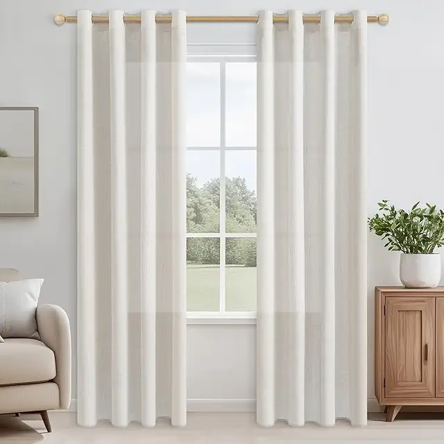 Rideau Voilage Lin Salon 140x240 CM Blanc Ivoire - Lot de 2 Panneaux pour Fenêtre