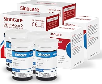 Sinocare Safe Accu2 Blood Sugar Test Strips, 100pcs Blood Glucose Test Strips & 100pcs Twist Lans., Blood Test Strip for Safe Accu2 Blood Glucose Monitor