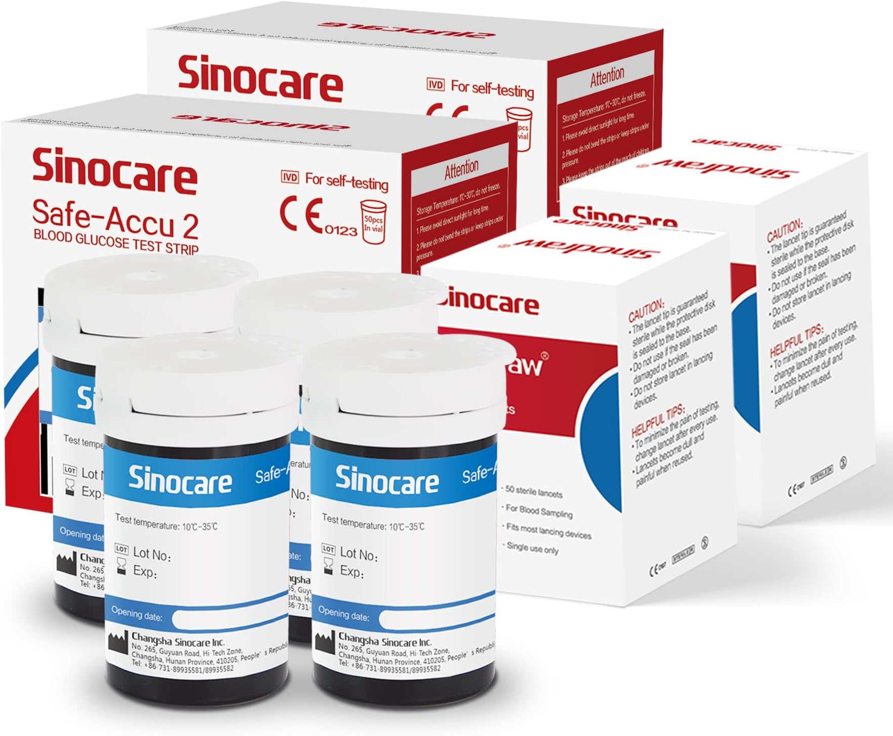 – Sinocare Safe Accu2 Blood Sugar Test Strips, 100pcs Blood Glucose Test Strips & 100pcs Twist Lans., Blood Test Strip for Safe Accu2 Blood Glucose Monitor