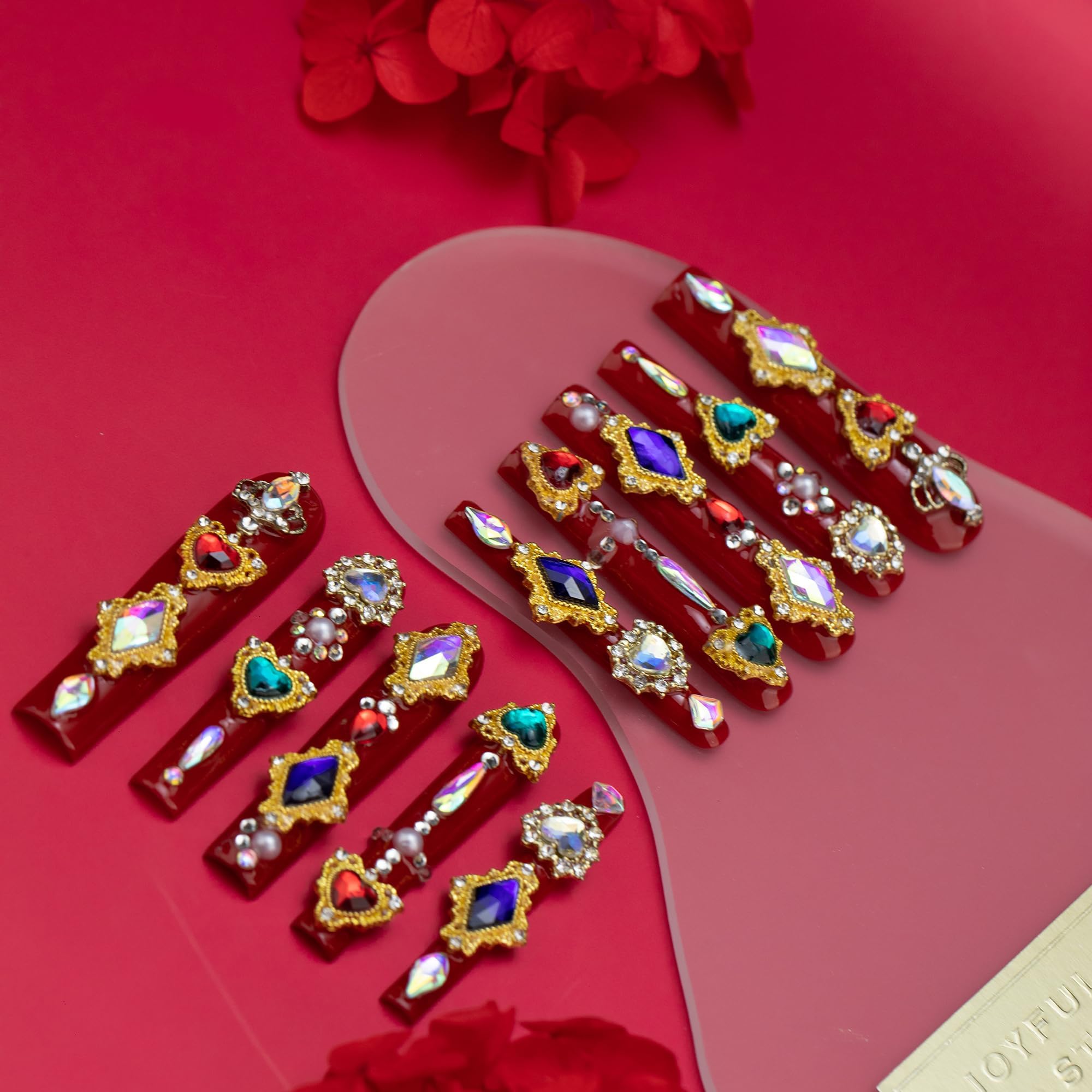 Tmani 10pc/set Extra Long Handmade Press On Nail Hot Girl's Long Ballet Nails Square Nail Full of Diamond Glitter Decoration Fake Nails Suitable For